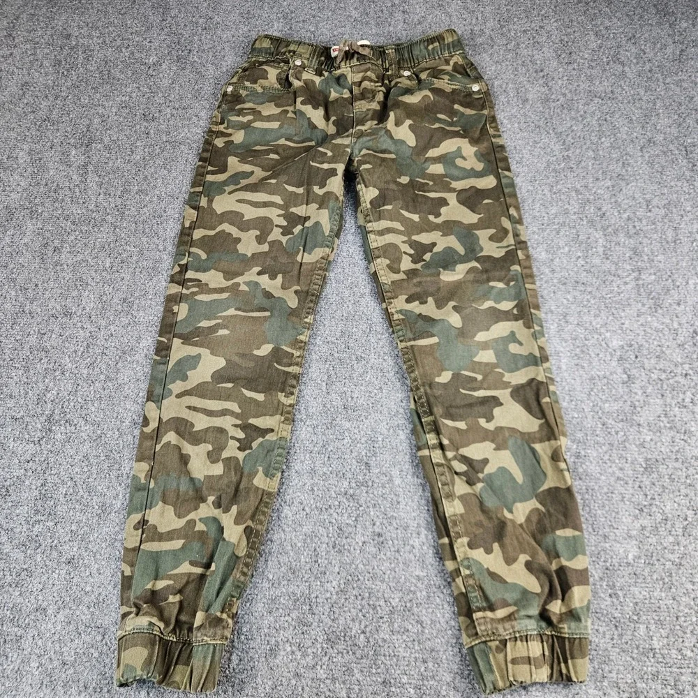 Levis Boys Camo Jogger Pants Green Brown Size 12 Reg Elastic Waist Drawstring